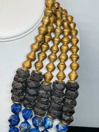 5 Strand Blue and Gold Beaded Necklace